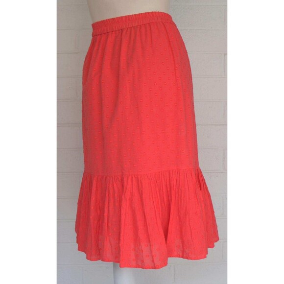 J. Crew 14 Tangerine Textured Dot Elastic Waist Ruffle Hem Line Midi Skirt - Picture 5 of 6